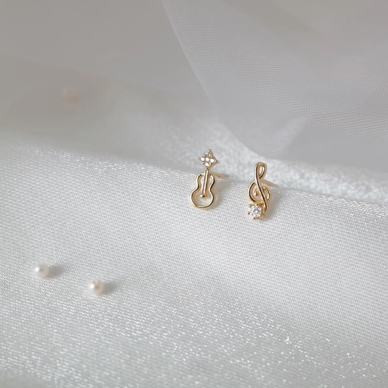 Guitar Music Note Rhinestone Asymmetrical Alloy Stud Earring