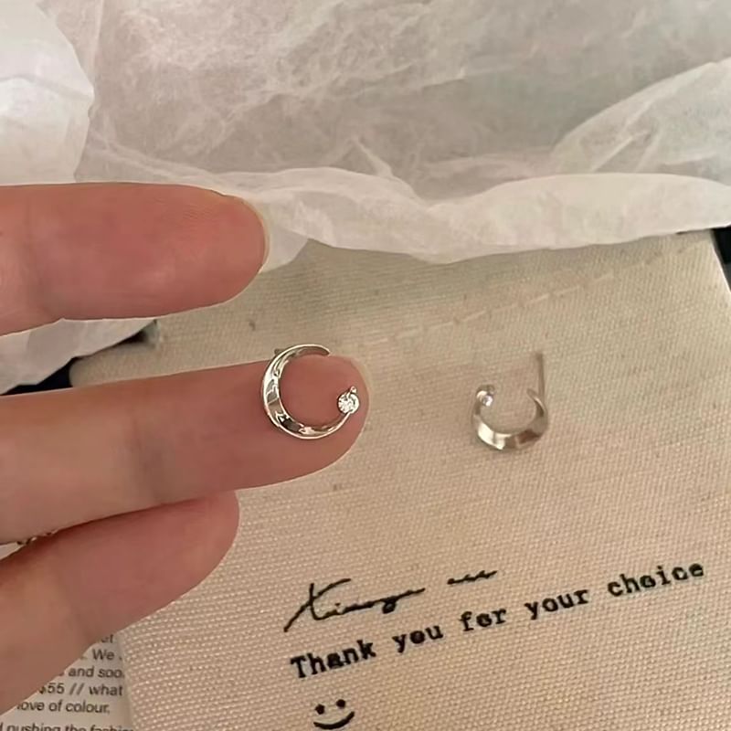 Stud Alloy Moon Earring Rhinestone