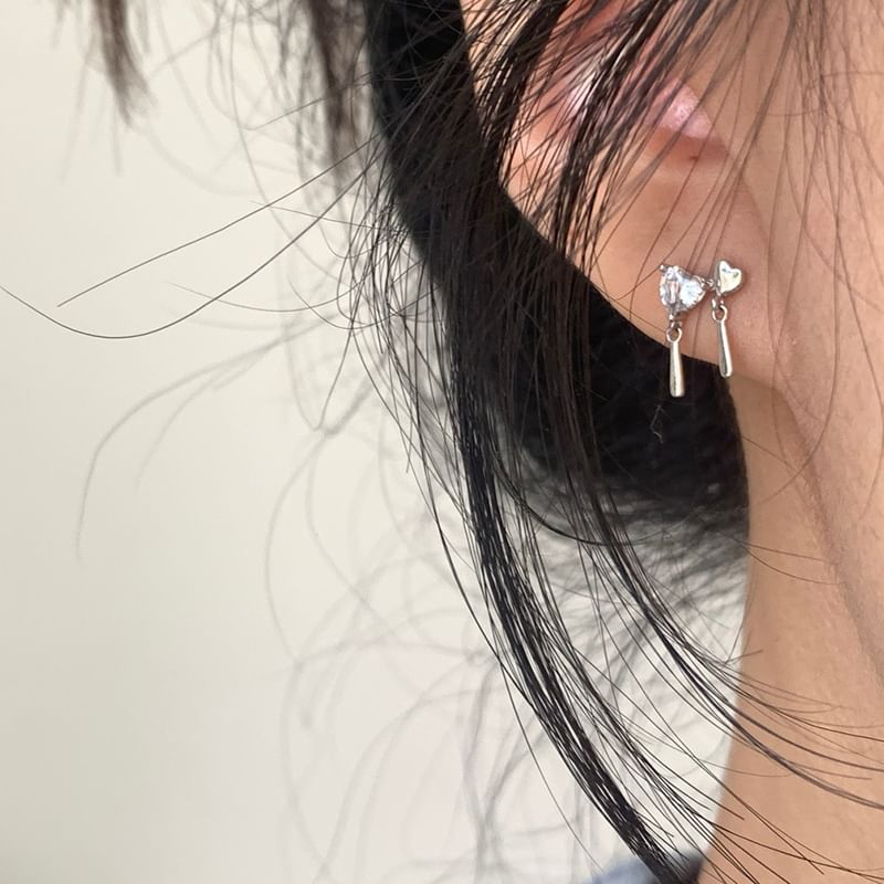 Alloy Drop Earring Heart Rhinestone