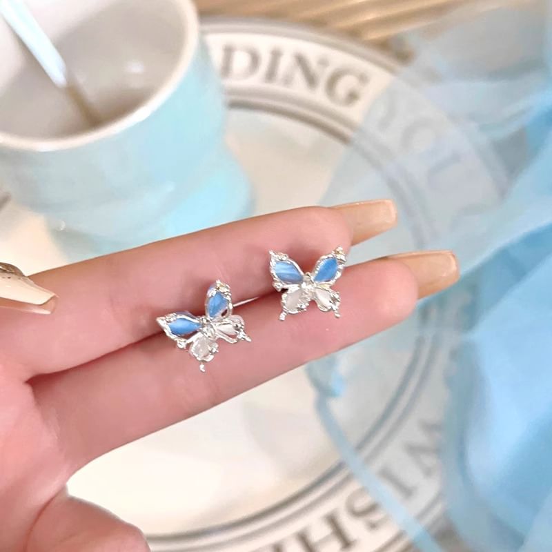 Earring Stud Alloy Eye Butterfly Faux Stone Cat