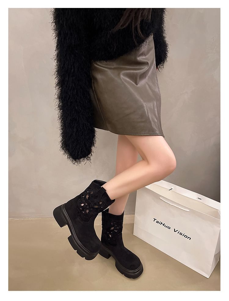 Platform Embroidered Cutout Short Boots