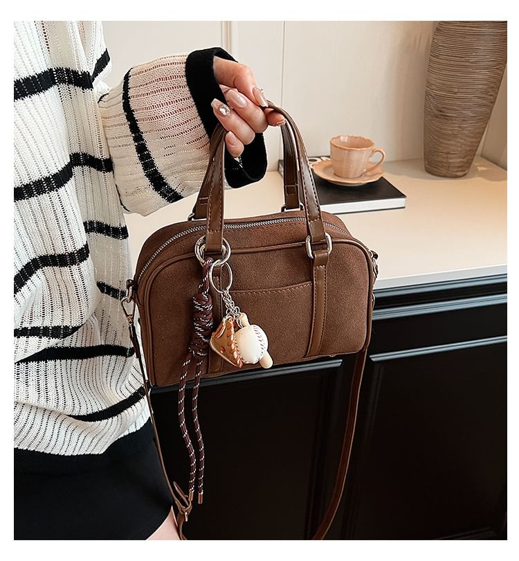 Faux Crossbody / Set Baseball Charm Suede Handle Bag Top