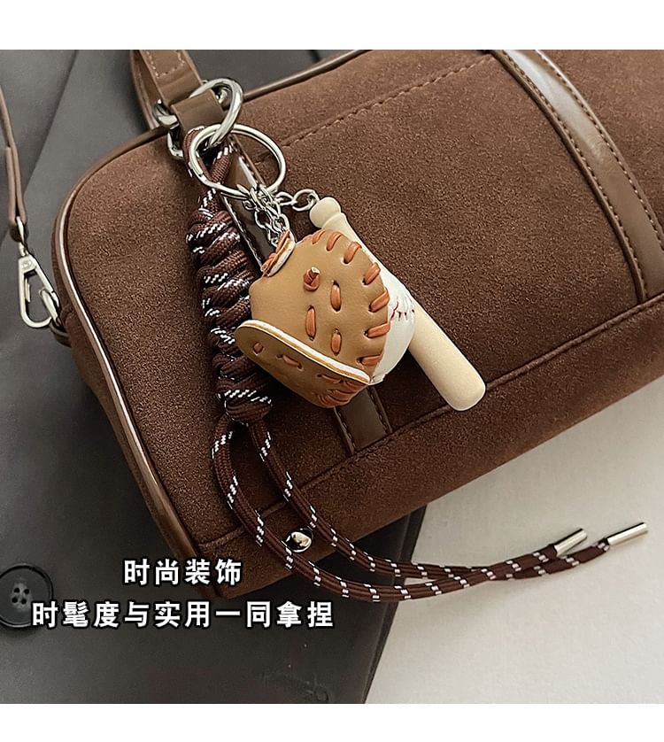 Faux Crossbody / Set Baseball Charm Suede Handle Bag Top