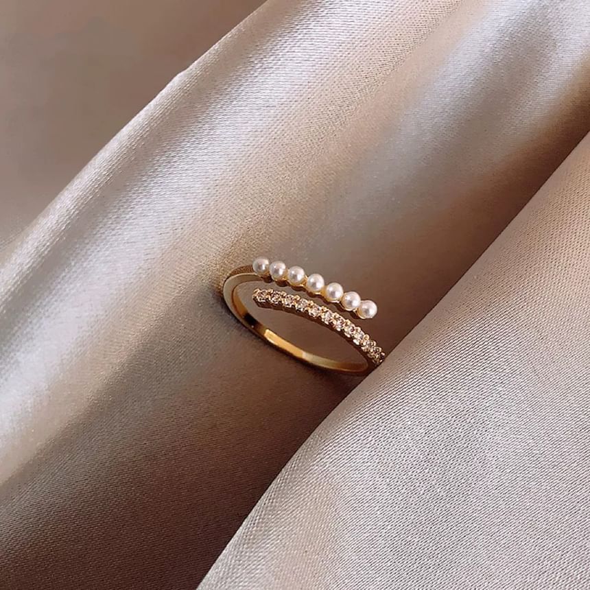 Pearl Rhinestone Ring Freshwater Open