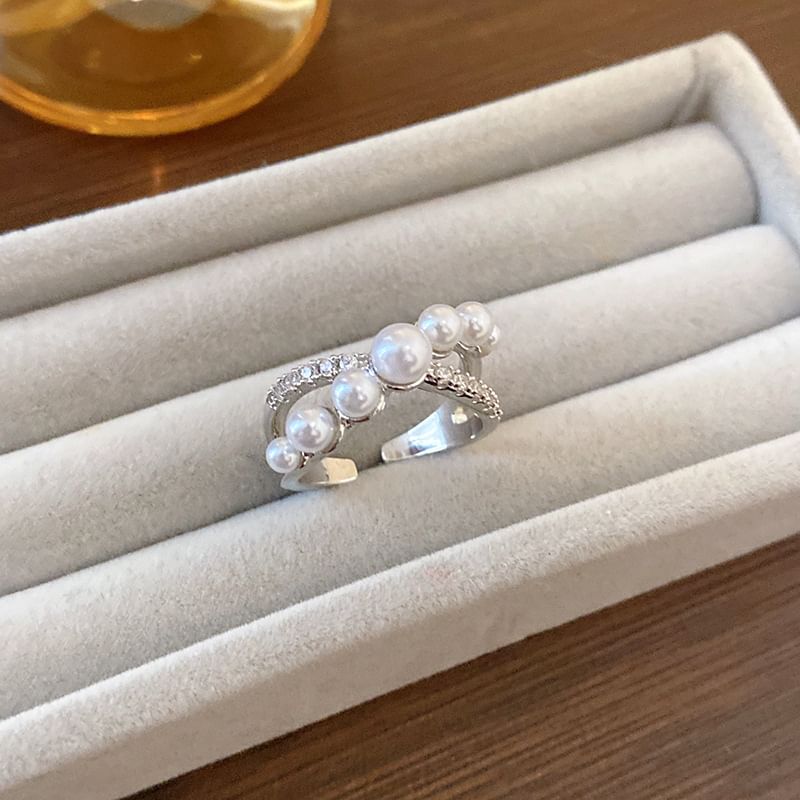 Pearl Rhinestone Ring Freshwater Open