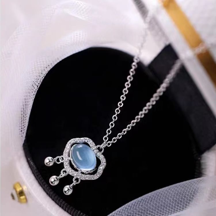 925 Sterling Silver Rhinestone Pendant Necklace