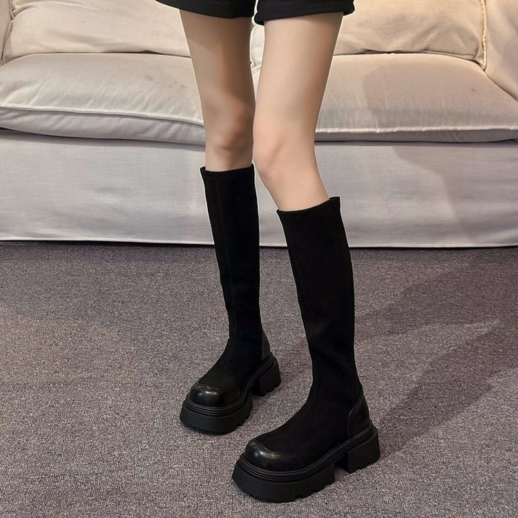 Suede Platform Boots Faux Tall