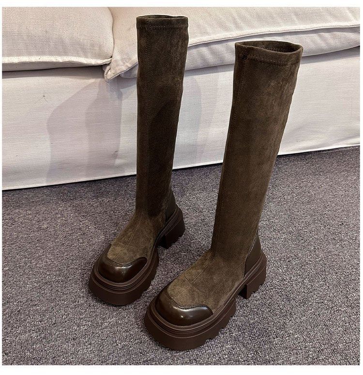 Suede Platform Boots Faux Tall