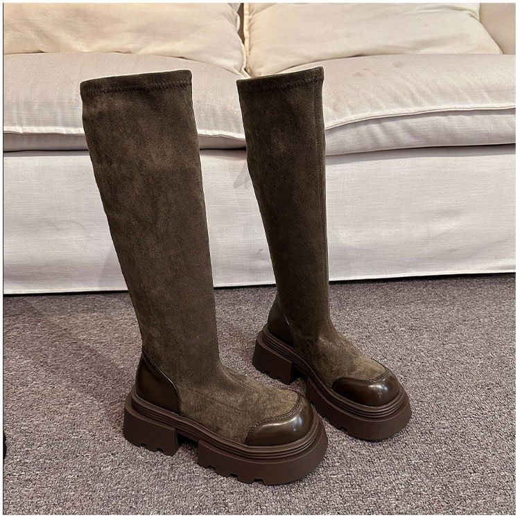 Suede Platform Boots Faux Tall