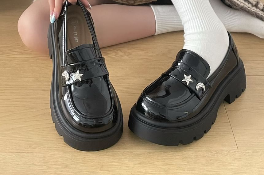 Platform Star Moon Buckle Loafers