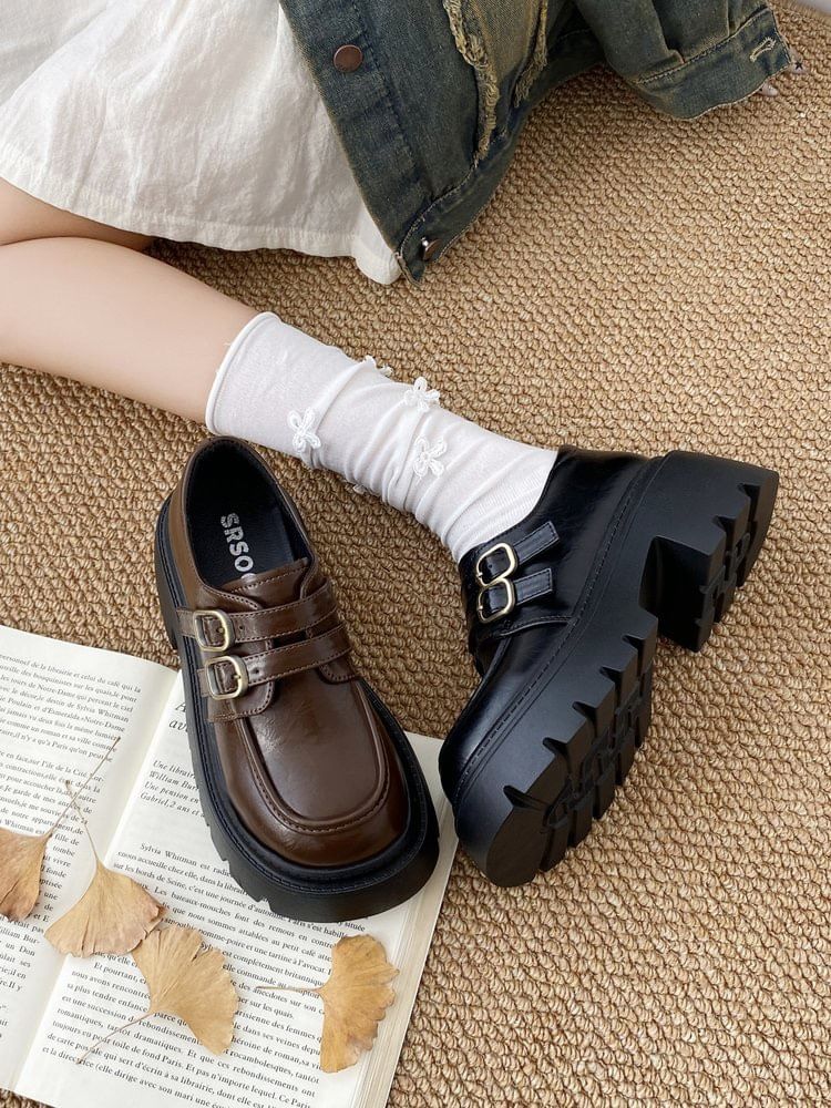 Platform Buckled Strap Loafers