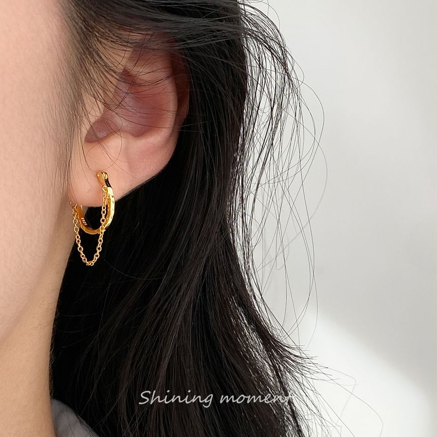 925 Sterling Silver Chain Hoop Earring