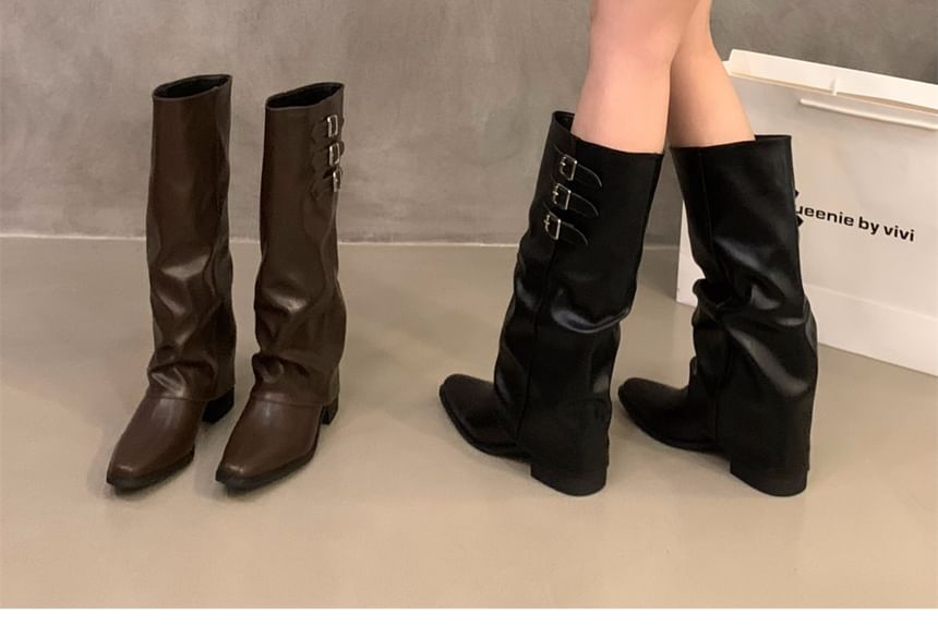 Block Heel Adjustable Buckled Tall Boots