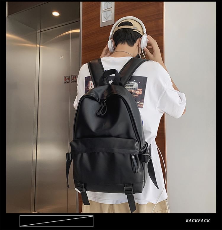 Backpack Leather Faux Multi-Pocket