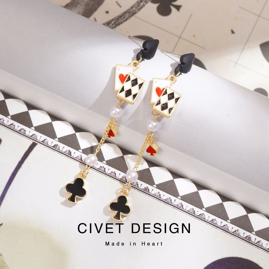 Earring Print Cuff Ear / Sterling Stud Silver Card Poker