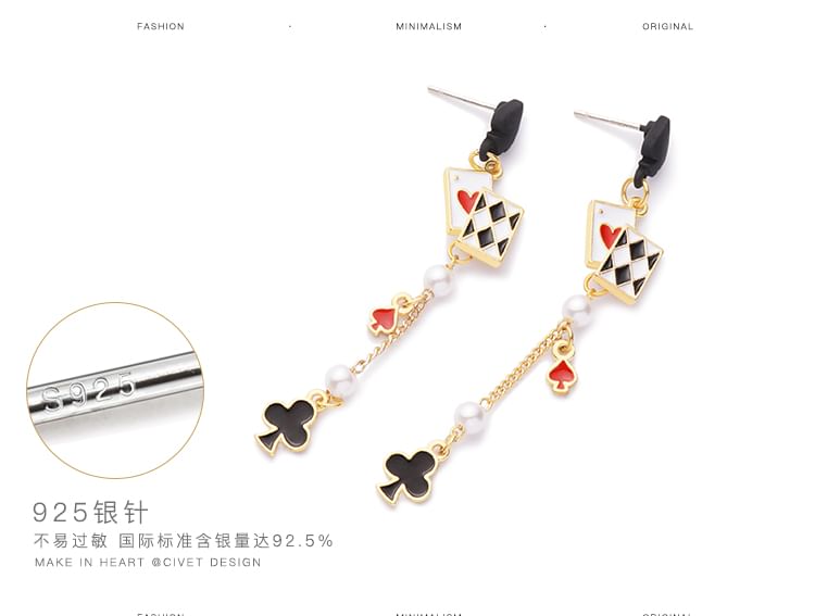 Earring Print Cuff Ear / Sterling Stud Silver Card Poker