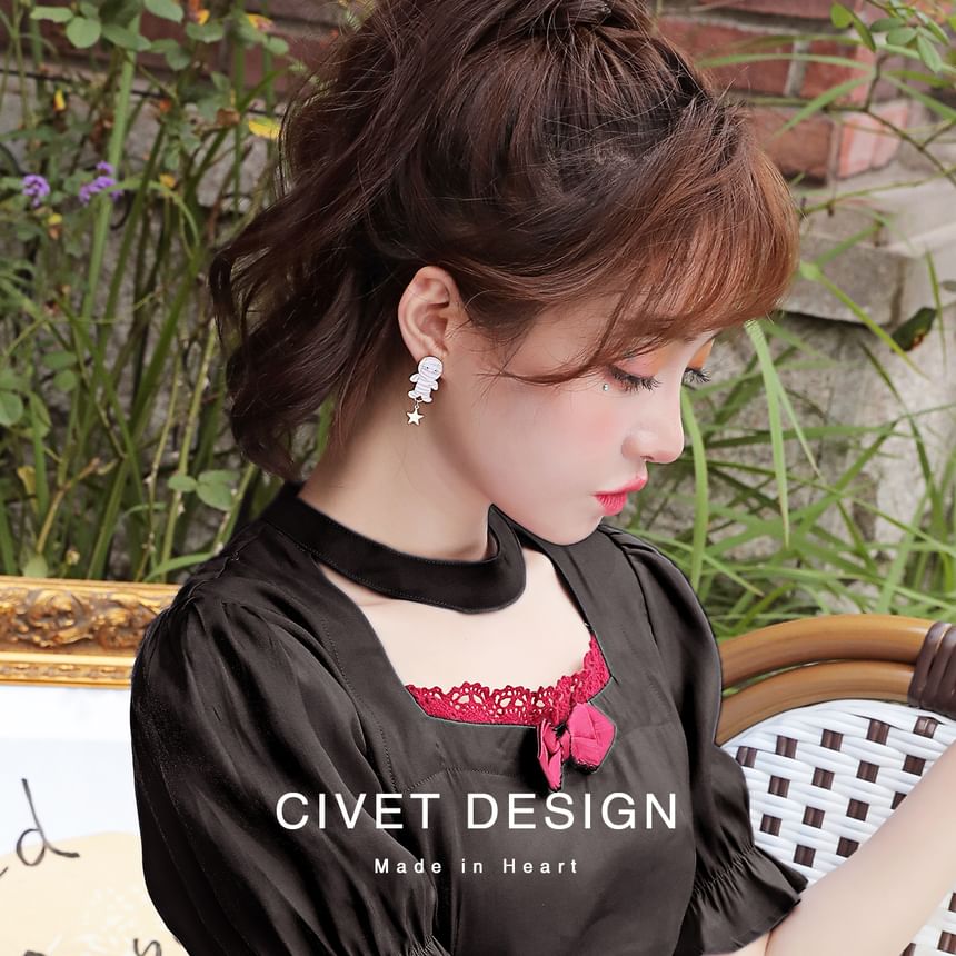 Sterling Ear Asymmetrical Cartoon Earring Stud Halloween Cuff / Silver