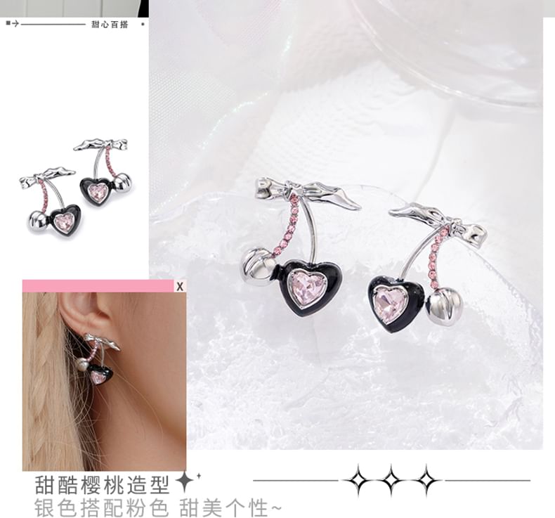 Rhinestone Cuff Earring Sterling Ear Cherry Stud / Silver