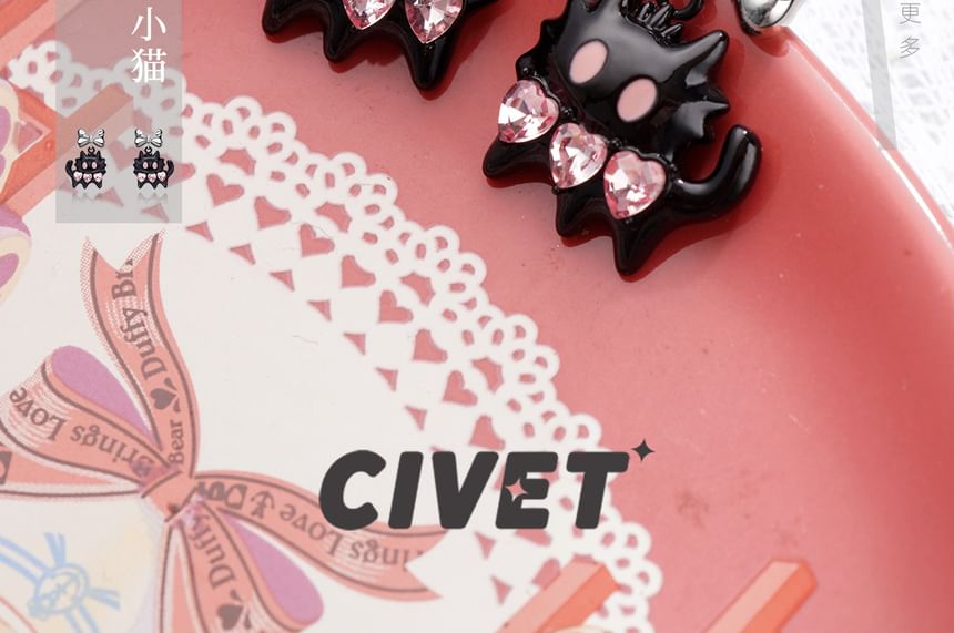 / Cuff Stud Cat Block Sterling Ear Silver Color Earring