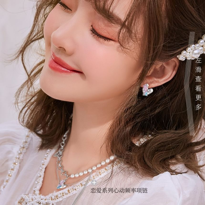 / Heart Panel Silver Stud Sterling Ear Earring Cuff