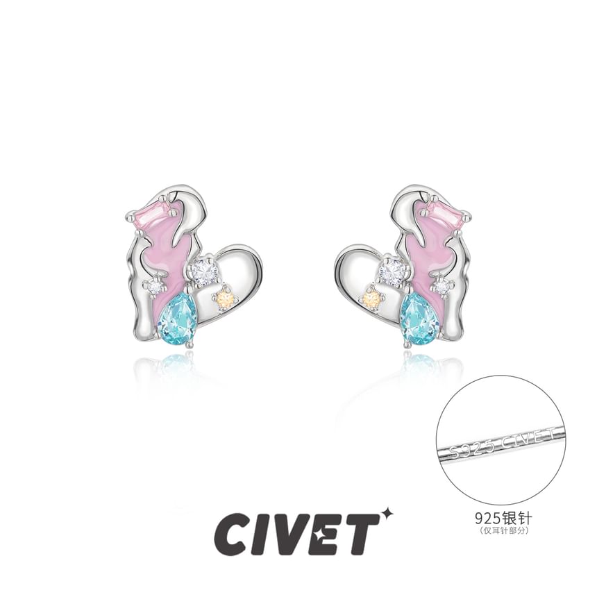 / Heart Panel Silver Stud Sterling Ear Earring Cuff