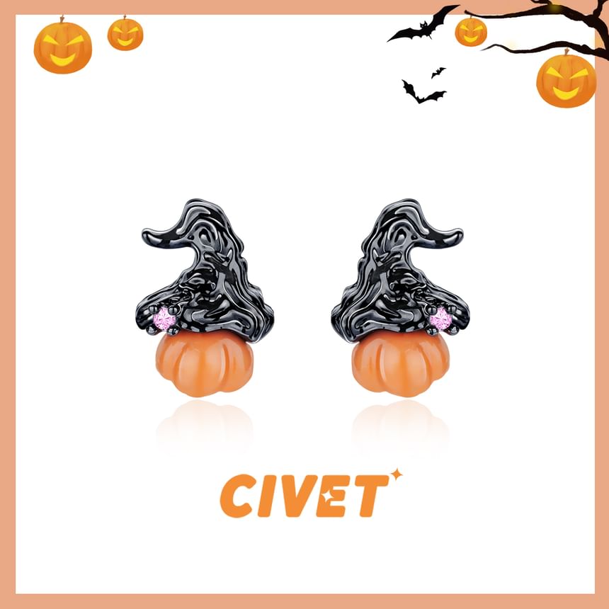 Silver Halloween Phantom Earring Stud / Sterling Ear Pumpkin Cuff