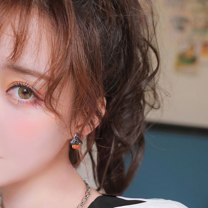 Silver Halloween Phantom Earring Stud / Sterling Ear Pumpkin Cuff