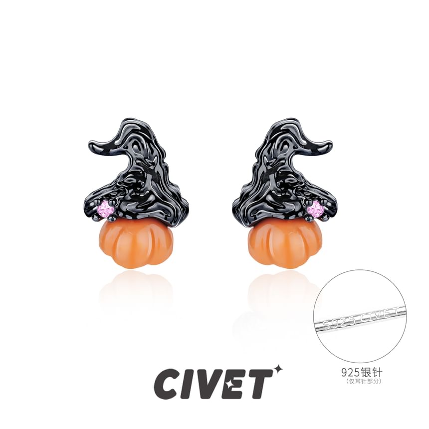 Silver Halloween Phantom Earring Stud / Sterling Ear Pumpkin Cuff
