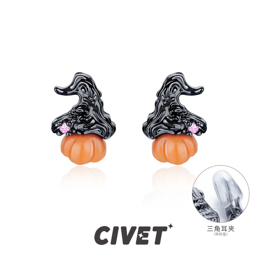 Silver Halloween Phantom Earring Stud / Sterling Ear Pumpkin Cuff
