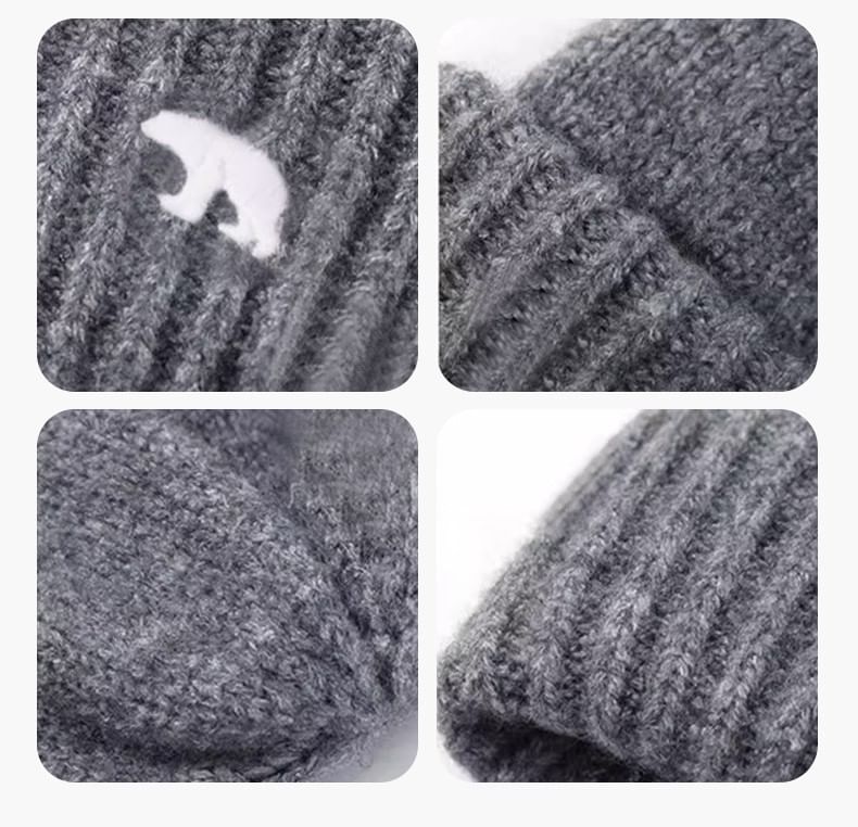 Bear Embroidered Knit Beanie