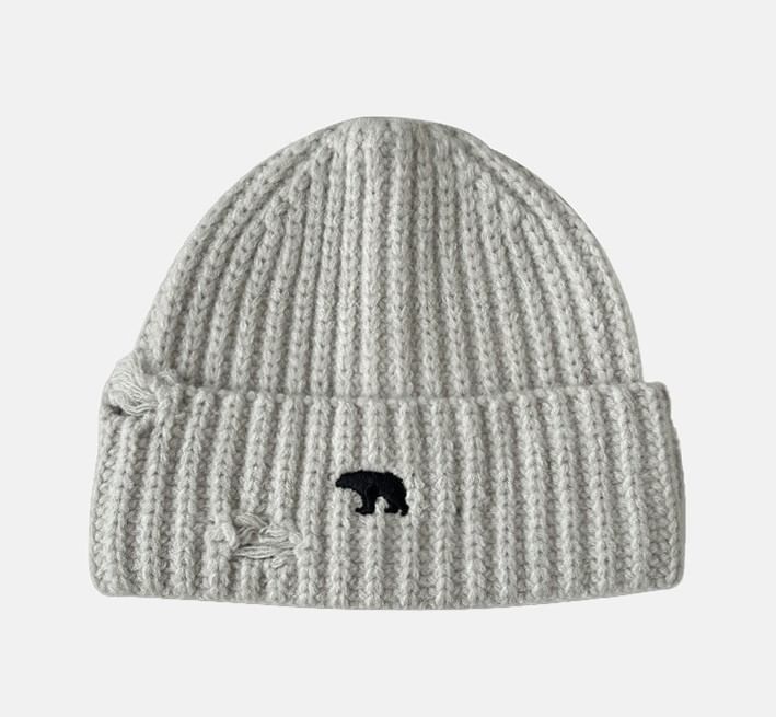 Bear Embroidered Knit Beanie