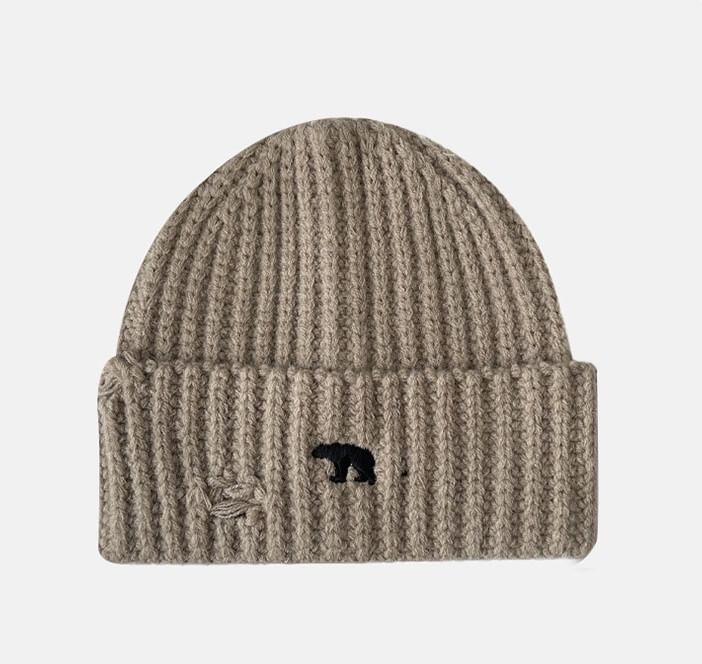 Bear Embroidered Knit Beanie