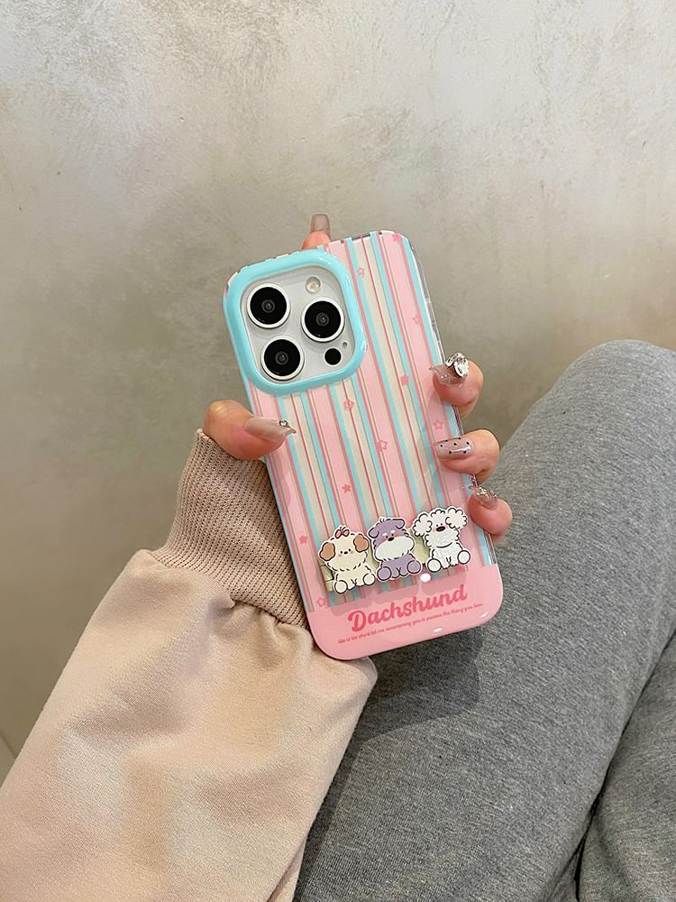 Striped Case / Stand Set Phone Dog