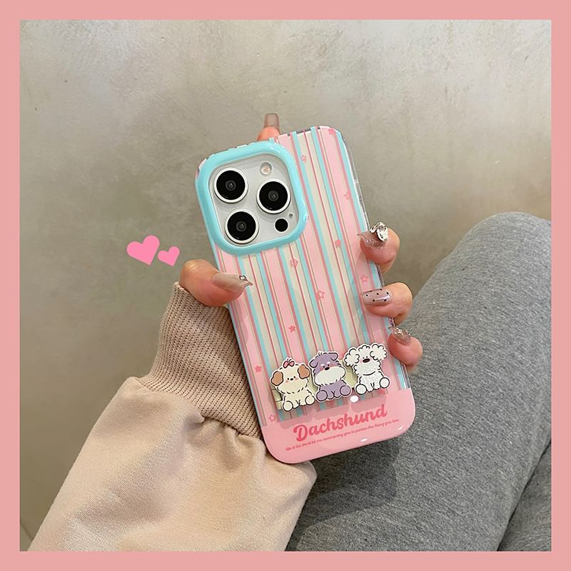 Striped Case / Stand Set Phone Dog