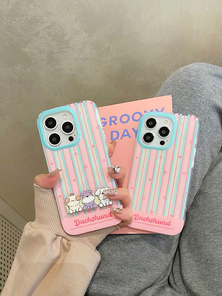 Striped Case / Stand Set Phone Dog