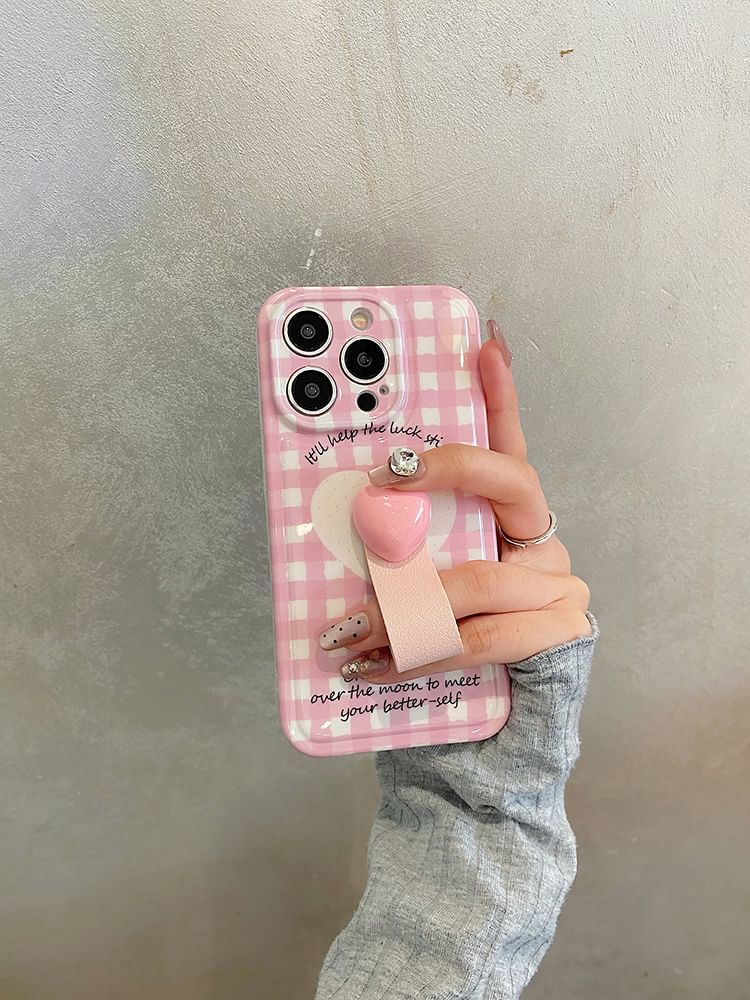 Phone Finger Strap Case Heart / Set Plaid