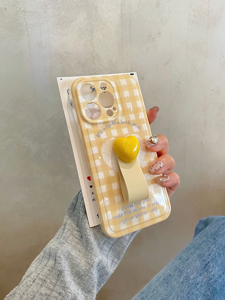 Phone Finger Strap Case Heart / Set Plaid