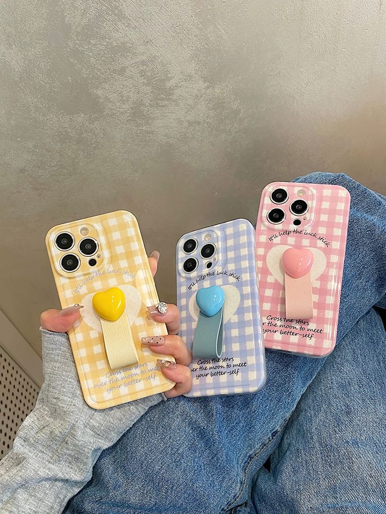 Phone Finger Strap Case Heart / Set Plaid