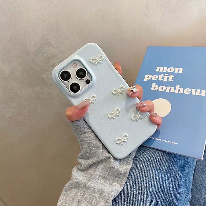 Phone Faux Strap Set / Bow Case Pearl