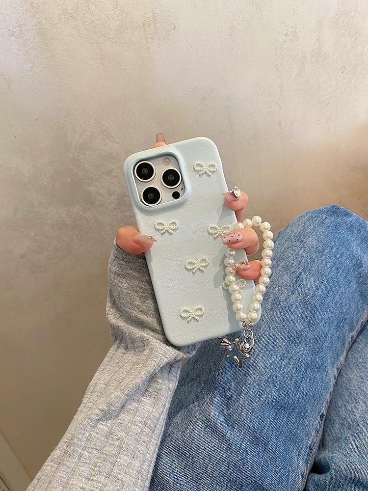 Phone Faux Strap Set / Bow Case Pearl