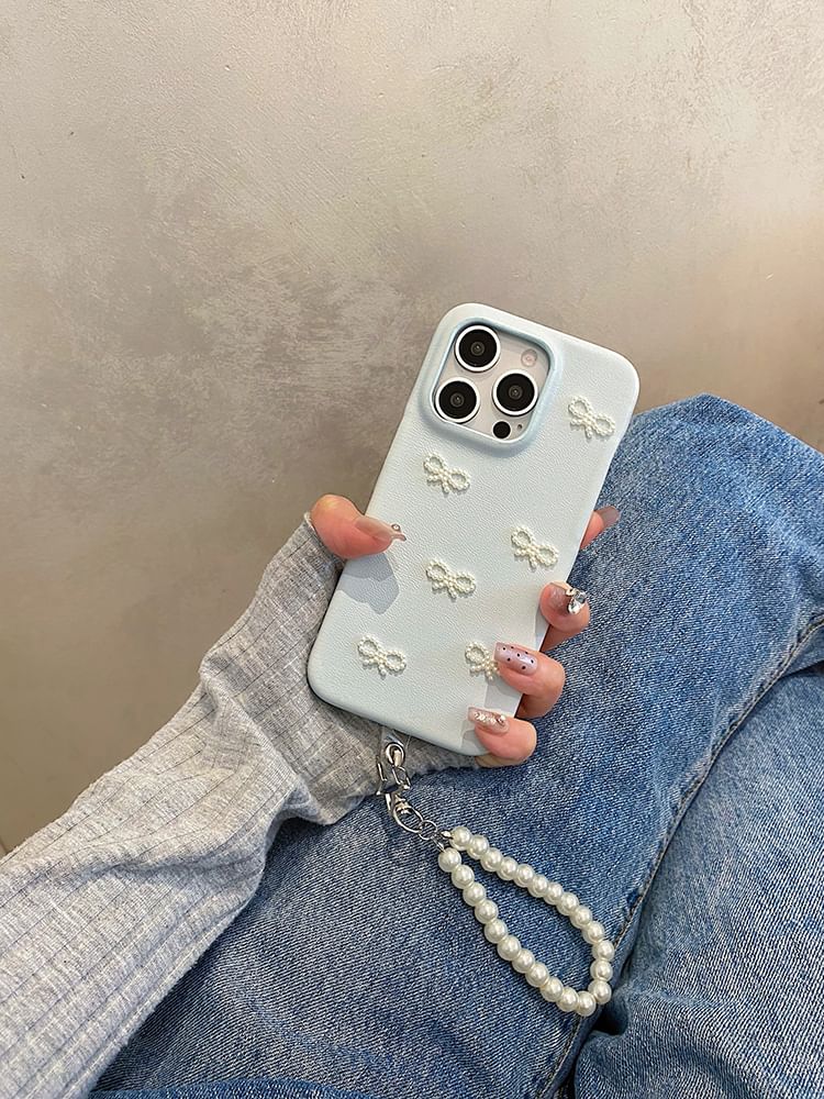 Phone Faux Strap Set / Bow Case Pearl