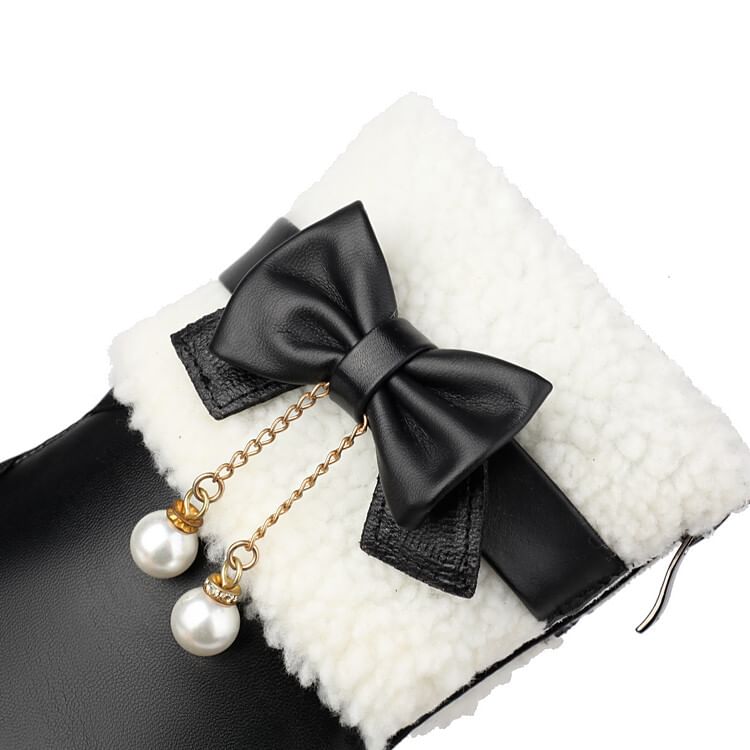 Fleece Heel Chunky Bow Panel Boots Short