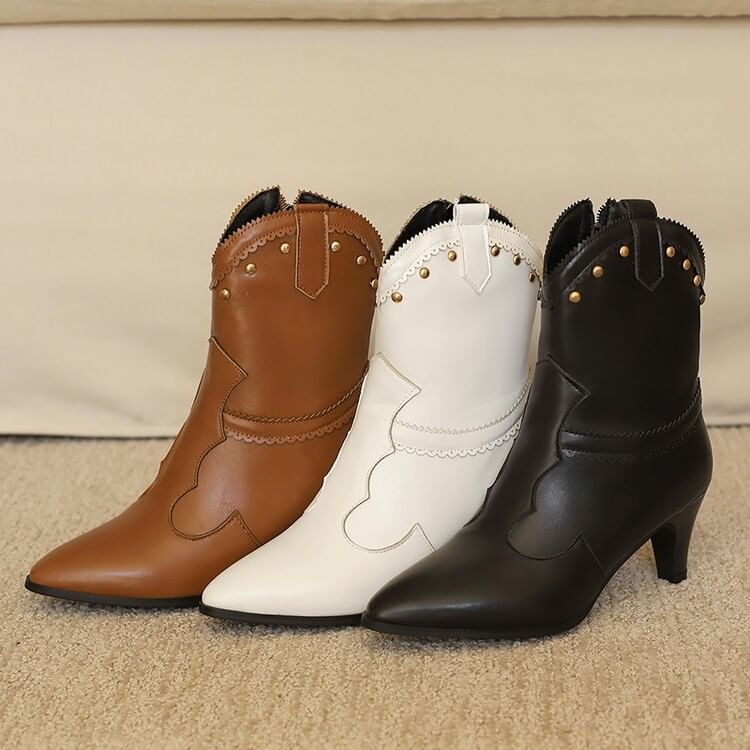 Boots Studded Chunky Heel Short