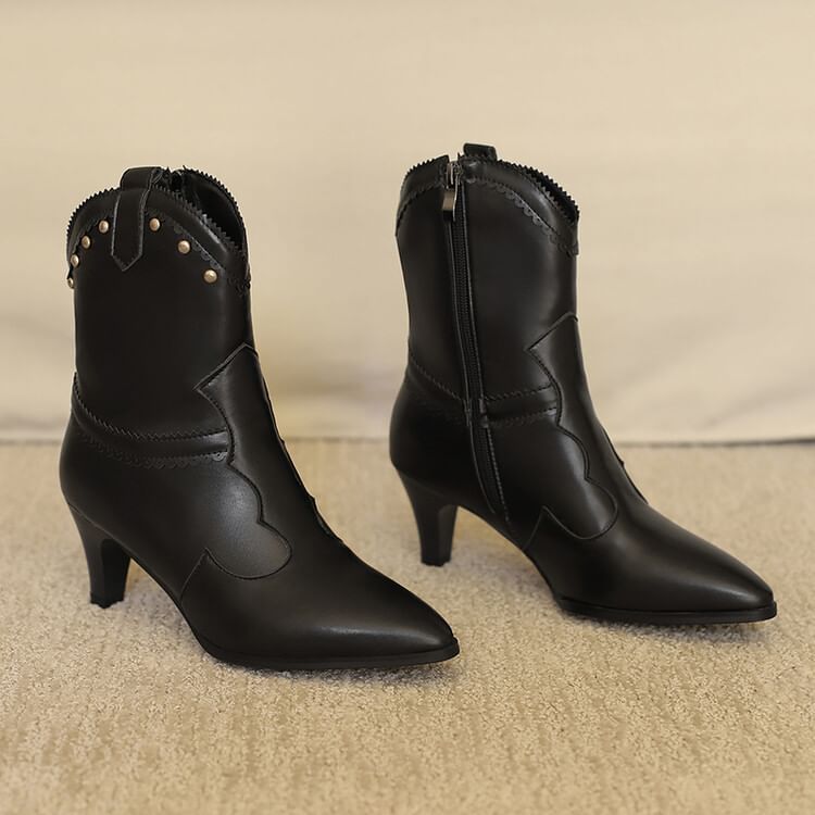 Boots Studded Chunky Heel Short