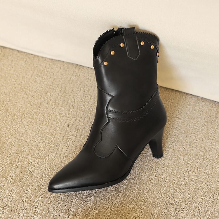 Boots Studded Chunky Heel Short