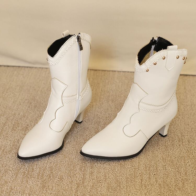 Boots Studded Chunky Heel Short