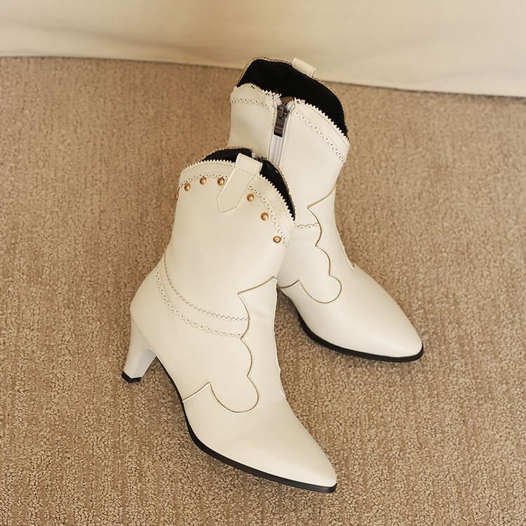 Boots Studded Chunky Heel Short