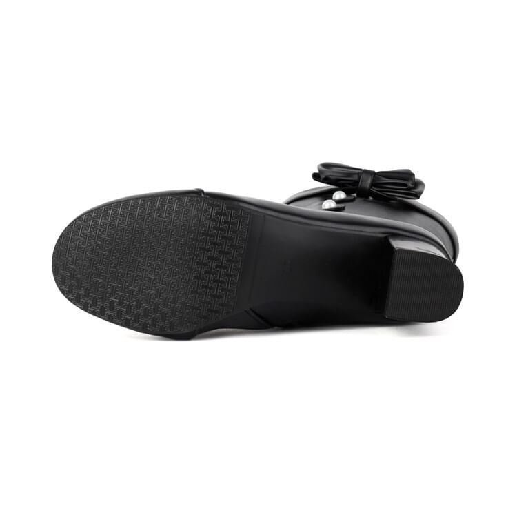 Pearl Boots Heel Mid-Calf Chunky Faux