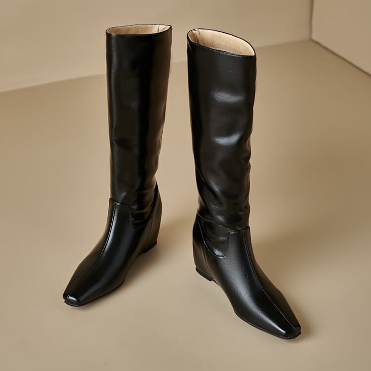Tall Hidden Heel Plain Boots Wedge