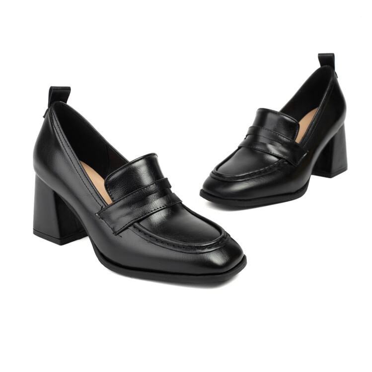 Chunky Faux Loafers Leather Penny Heel